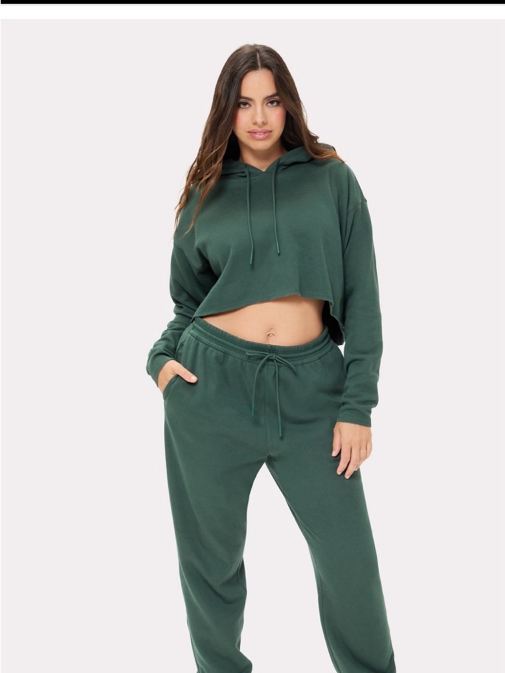 Cropped Hoodie & Jogger Set - Deep Green M/L